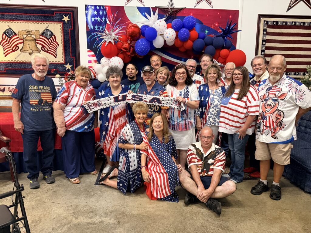 Living Waters congregation gathered in patriotic attire at the 250th 4th of July celebration